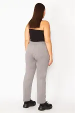 Kadın Gri Beli Lastik Ve Kuşgözü Kaytan Detaylı Cepli Spor Pantolon 65N29152