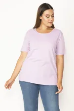 Kadın Lila Pamuklu Kumaş Bisiklet Yakalı Kısa Kollu Bluz 65N29545