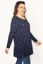 Kadın Saks Ön Pat Düğmeli Etek Ucu Katlı Tunik 65N32773