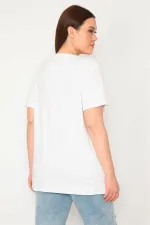 KADIN BEYAZ BİSİKLET YAKALI OVERSİZE BLUZ