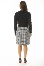 Kadın Büyük Beden Siyah Sıfır Yaka Kazayağı Desenli Elbise 65N36910