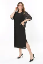 Kadın Büyük Beden Siyah İçi Askılı İki Parça Tül Elbise 65N37774