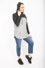 Kadın Gri Rahat Kesim Yumoş Kumaş Kapşonlu Cepli Sweatshirt 65N35488