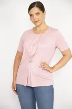 Kadın Somon Büyük Beden Ön Detaylı Bluz
