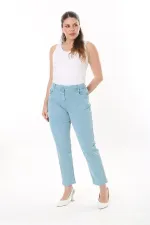 Kadın Büyük Beden Yeşil Likralı Gabardin Kumaş 5 Cepli Pantolon 65N37750