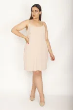 Kadın Bej Askı Boyu Ayarlı Jüpon Elbise 65N29145
