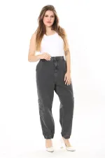 Kadın Büyük Beden Füme Kargo Cepli Paçası Lastik Detaylı Kot Pantolon 65N38028