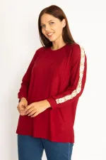Kadın Bordo Dantel Detaylı Bluz 65N34646