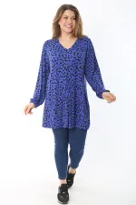 Kadın Büyük Beden Saks Önü A Pileli V Yakalı Bluz 65N37467