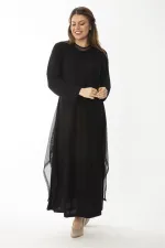 Kadın Büyük Beden Siyah Dışı File İç Elbiseli İkili Elbise 65N37033