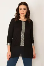 Kadın Siyah Lame Detaylı Etek Ucu Şifon Tunik 65N32079