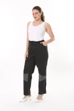 Kadın Büyük Beden Siyah Kup Detaylı Yan Kemeri Lastikli Likralı Kot Pantolon 65N37728