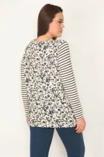 KADIN KEMİK ARKASI DESENLİ ÇİZGİLİ BLUZ