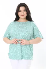 Kadın Büyük Beden Yeşil Bisiklet Yakalı Kısa Kollu Likralı Viskon Bluz 65N38000