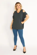 Kadın Yeşil Omuz Dekolteli Bluz 65N34630