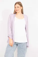 Kadın Lila Büyük Beden İkili Görünümlü Tek Parça Kol Detaylı Bluz 65N35575