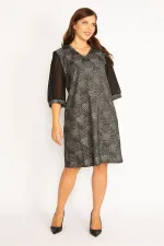 Kadın Gri Sim Detaylı Kolları Şifon Elbise 65N34746