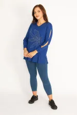 Kadın Bordo Kol Dekolteli Taş Detaylı Bluz 65N34764