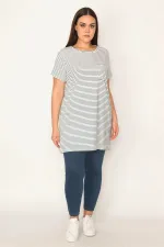 KADIN KEMİK PAMUKLU KUMAŞ BİSİKLET YAKA ÇİZGİLİ BLUZ