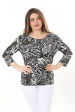 Kadın Büyük Beden Siyah Bisiklet Yakalı Uzun Kollu Bluz 65N37585