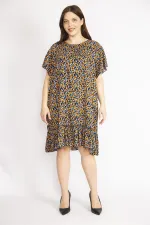 Kadın Bordo Büyük Beden Bisiklet Yakalı Etek Ucu Katlı Elbise