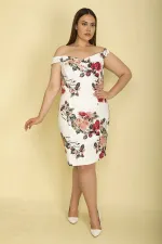 Kadın Kemik Yaka Detaylı Çiçek Desenli Elbise 65N27911