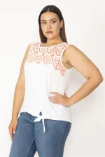 Kadın Beyaz Delik İş Nakış Ve Bel Bağcık Detaylı Bluz 65N27859