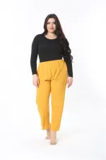 Kadın Büyük Beden Hardal Beli Lastikli Yan Cepli Pantolon 65N38929
