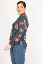 BLOUSE FEMME EN TISSU DE VISCOSE VERT À LACETS, COL EN V, 26A36832
