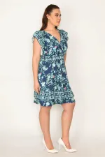 KADIN LACİVERT ANVELOP YAKALI BELİ LASTİK VE ETEK UCU KATLI ELBİSE