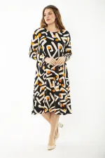 Kadın Büyük Beden Renkli Uzun Kollu Desenli Elbise 65N37191