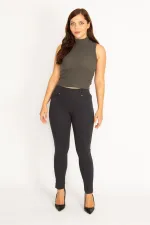 KADIN ANTRASİT ÖN SÜS CEP VE ARKA CEPLİ TAYT