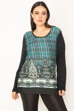 Kadın Yeşil Bisiklet Yakalı Ön Desenli Tunik 65N31342