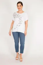 Kadın Kemik Büyük Beden Bisiklet Yakalı Ön Baskılı Bluz