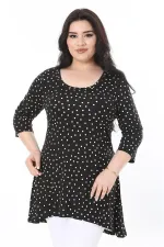 Kadın Büyük Beden Siyah Puan Desenli Kapri Kollu Bluz 65N38010