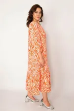 Kadın Fujya Dokuma Viskon Kumaş Ön Düğmeli Etek Ucu Katlı Elbise 65N33531