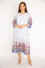 Kadın Mavi Pamuklu Kumaş Katlı Elbise 65N34949