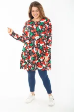 Kadın Büyük Beden Renkli Desenli Tunik Elbise 65N37413