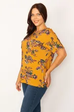 Kadın Hardal Baskı Detaylı Viskon Bluz 65N34194