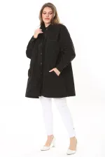 Kadın Büyük Beden Siyah 4 Cepli Rahat Kesim Uzun Kot Mont 65N37893