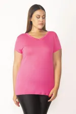 Kadın Pembe V Yakalı Viskon Bluz 65N27681