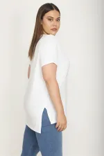 Kadın Beyaz Yan Yıtmaçlı Arkası Uzun Bluz 65N26383