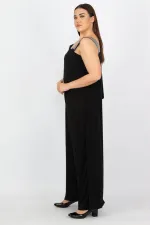 Kadın Büyük Beden Siyah Payet Ve Fermuar Detaylı Tulum 65N37442