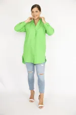 Kadın Büyük Beden Yeşil Ön Düğmeli Uzun Kollu Gömlek 65N37038