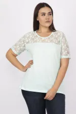 Kadın Beyaz Pamuklu Kumaş Dantel Detaylı Bluz 65N20711