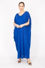 Kadın Saks Büyük Beden Salaş Kesim Astarlı Elbise 65N35835