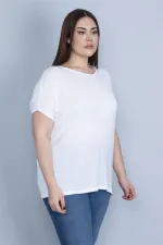 Kadın Kemik İnce Viskon Kumaş V Yakalı Düşük Kol Bluz 65N23663