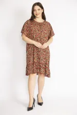 Kadın Bordo Büyük Beden Bisiklet Yakalı Etek Ucu Katlı Elbise