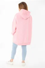 Kadın Büyük Beden Mavi İçi Şardonlu Ön Fermuar Ve Kapşonlu Sweatshirt 65N37405