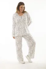 Kadın Büyük Beden Kemik Dokuma Viskon Kumaş Ön Fermuarlı Bluz Pantolon İkili Takım 65N37005